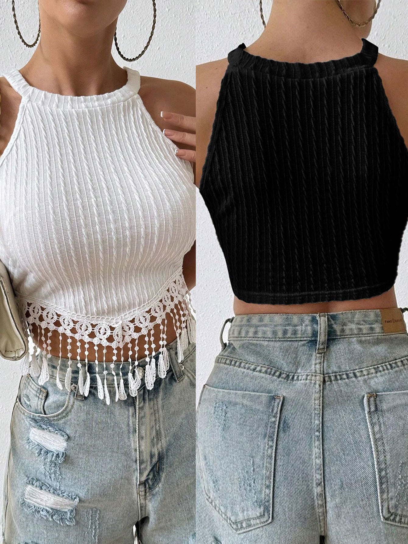 2025 Spring and Summer New Elegant Tassel Vest Short Slimming Navel Top