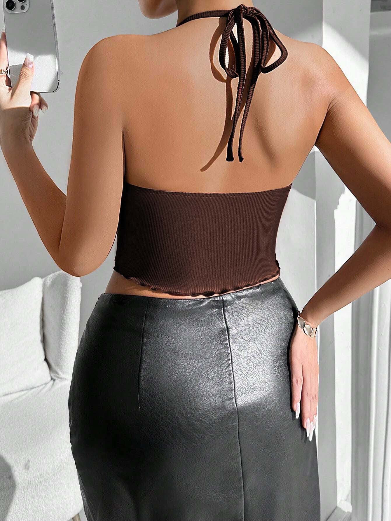 2025 Sexy style halter neck vest autumn and winter new backless short top for women