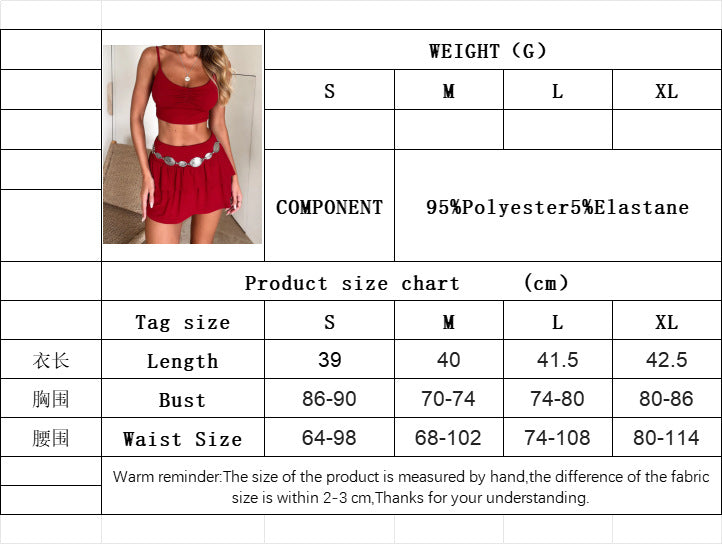 2025 women's spring and summer new bright red hot girl fashion suit top skirt two-piece set