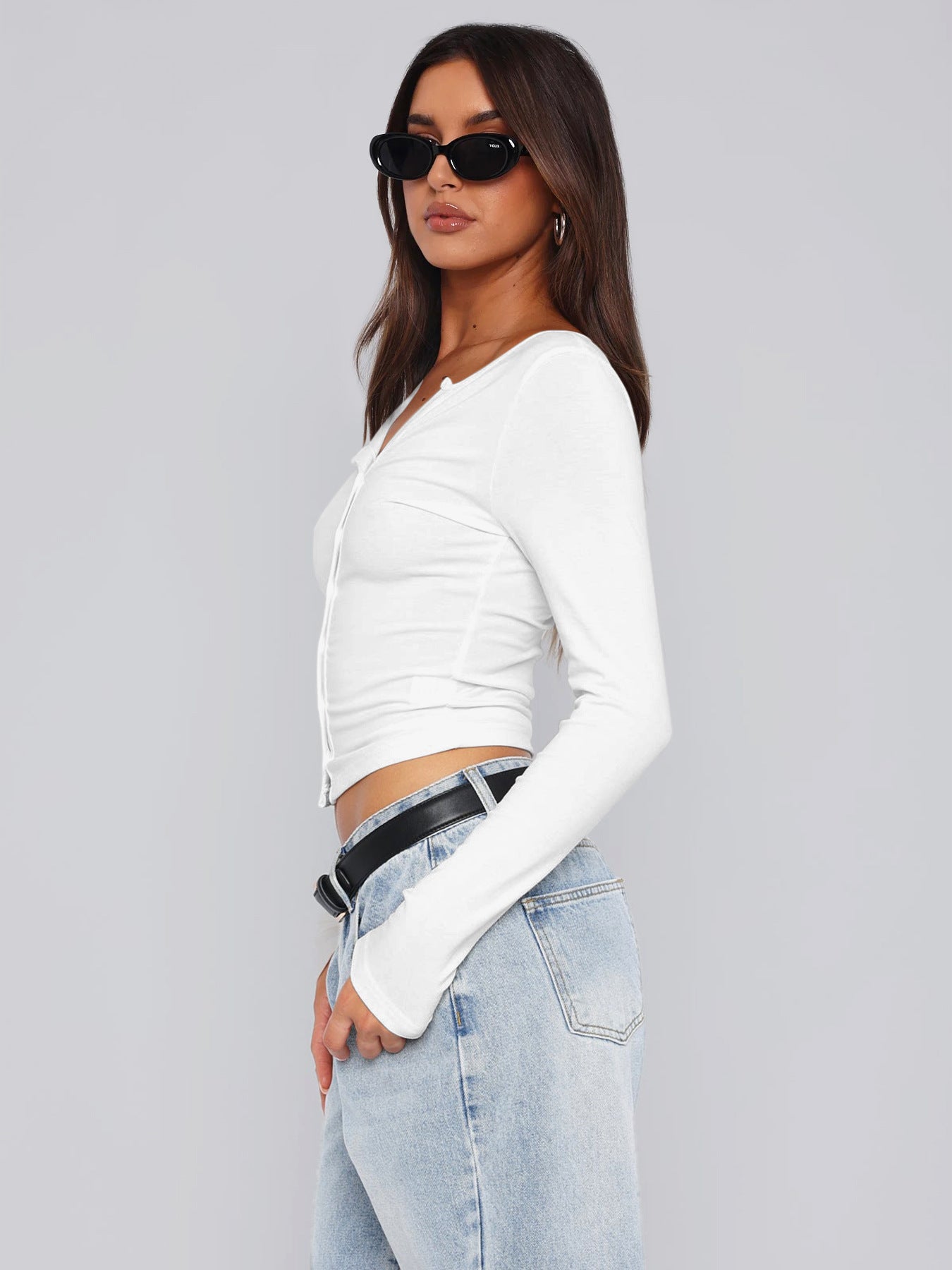 Hottie women's tops summer high-end button knitted cardigan shoulder slim T-shirt