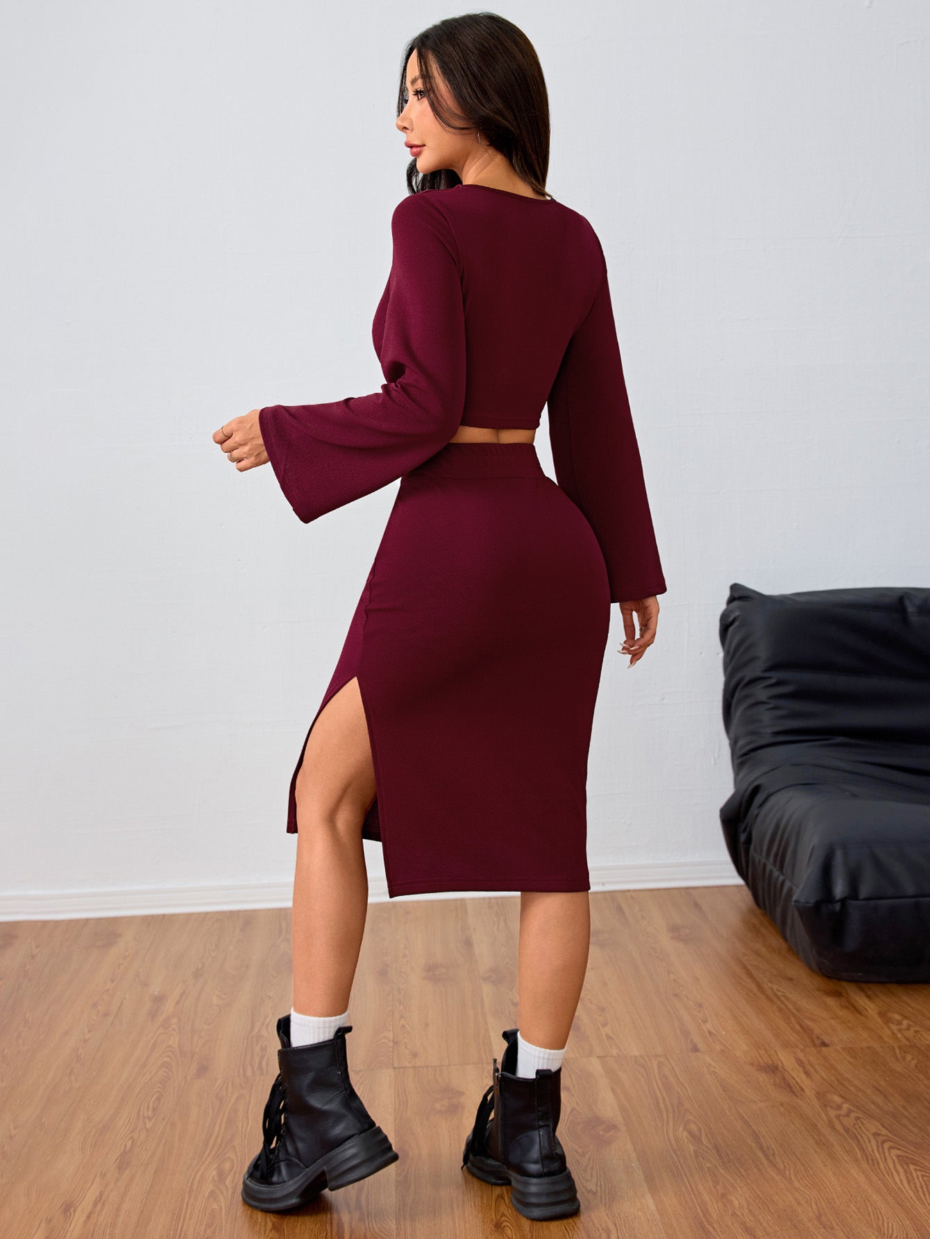 Sexy new wine red top two-piece suit for European and American women