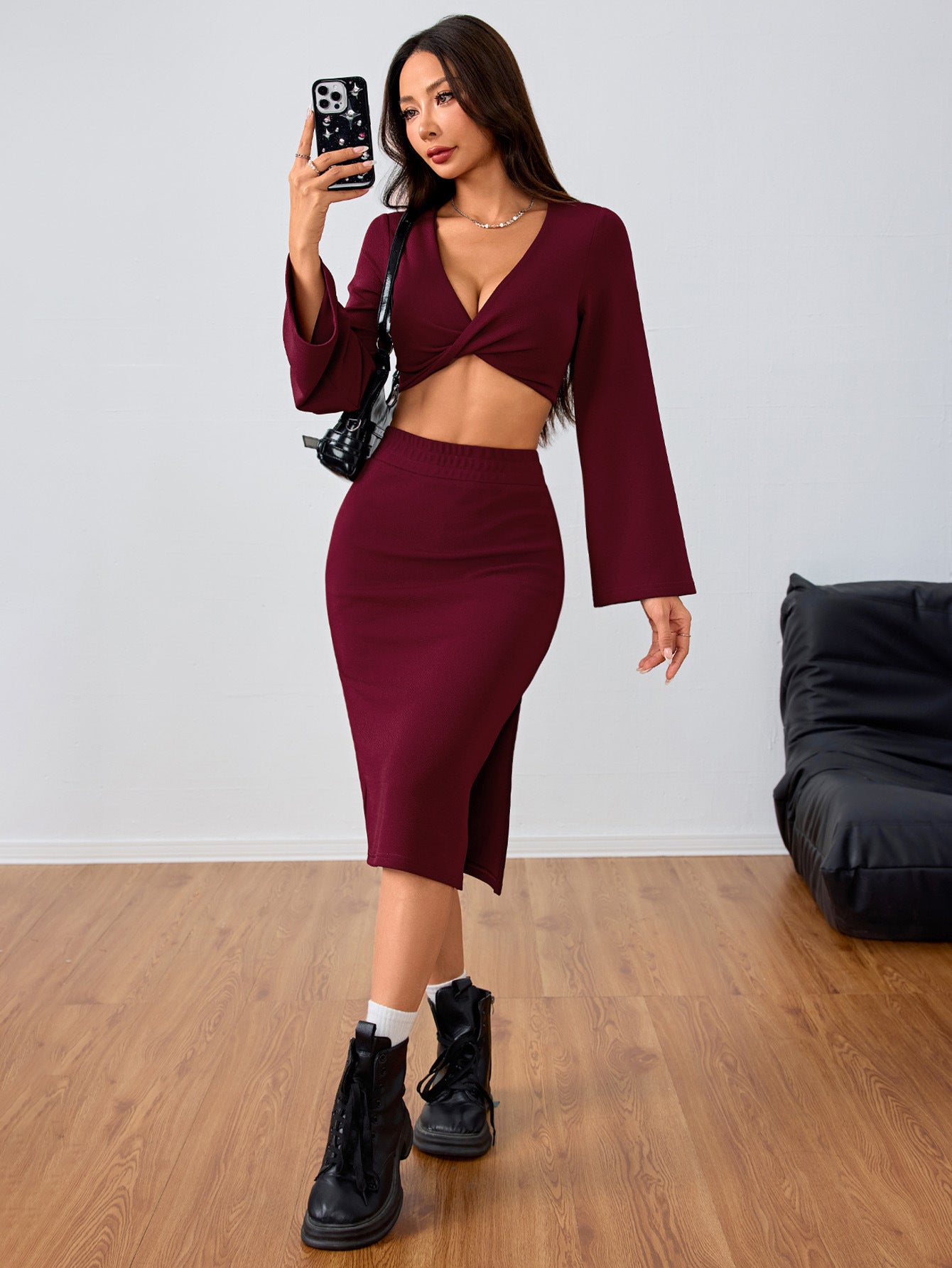 Sexy new wine red top two-piece suit for European and American women