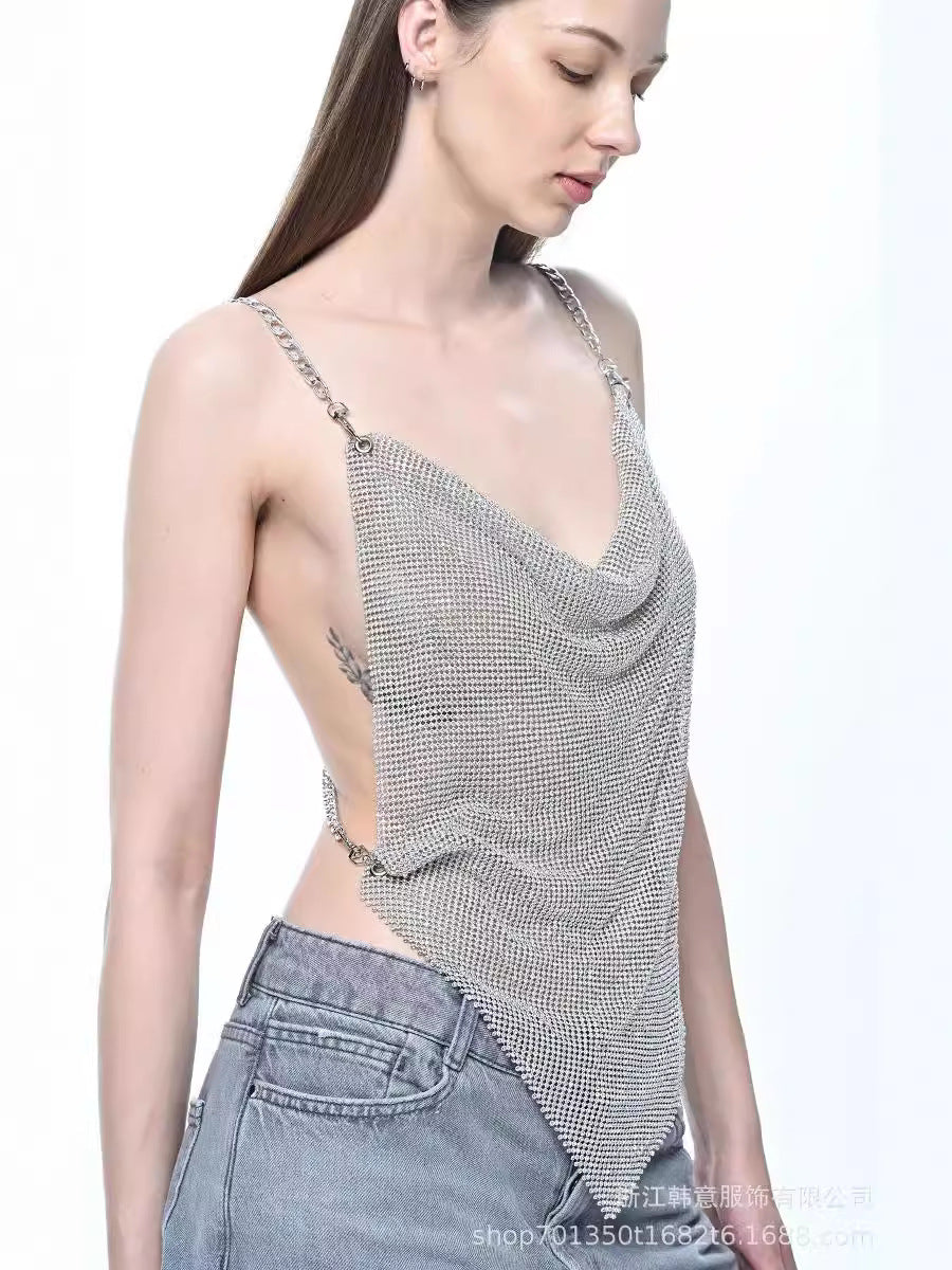 New personalized metal rhinestone sexy fashion suspender diamond low-cut top