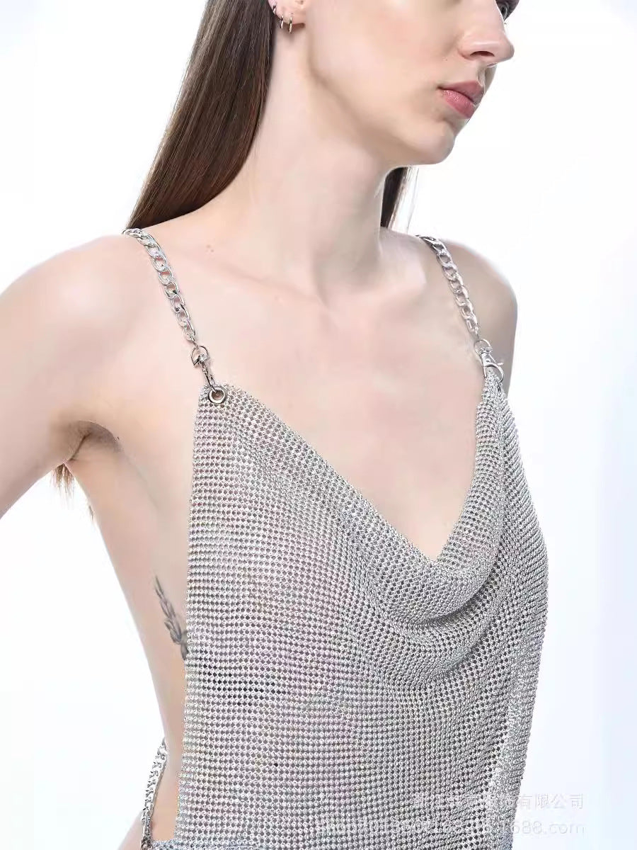 New personalized metal rhinestone sexy fashion suspender diamond low-cut top