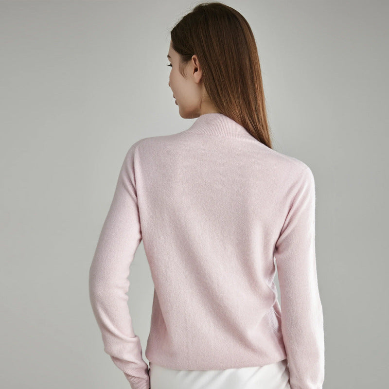 2024 Autumn and Winter New Product 100% Cashmere Simple Knitted Sweater Half Turtleneck Pullover Sweater Solid Color All-match Cashmere Sweater for Women