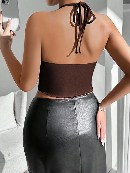 2025 Sexy style halter neck vest autumn and winter new backless short top for women
