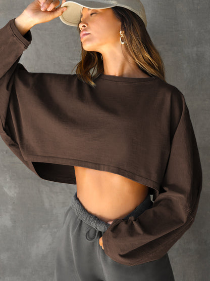 Navel-exposed round-neck sweatshirt European and American women's short sports bottoming shirt T-shirt sweater long-sleeved top