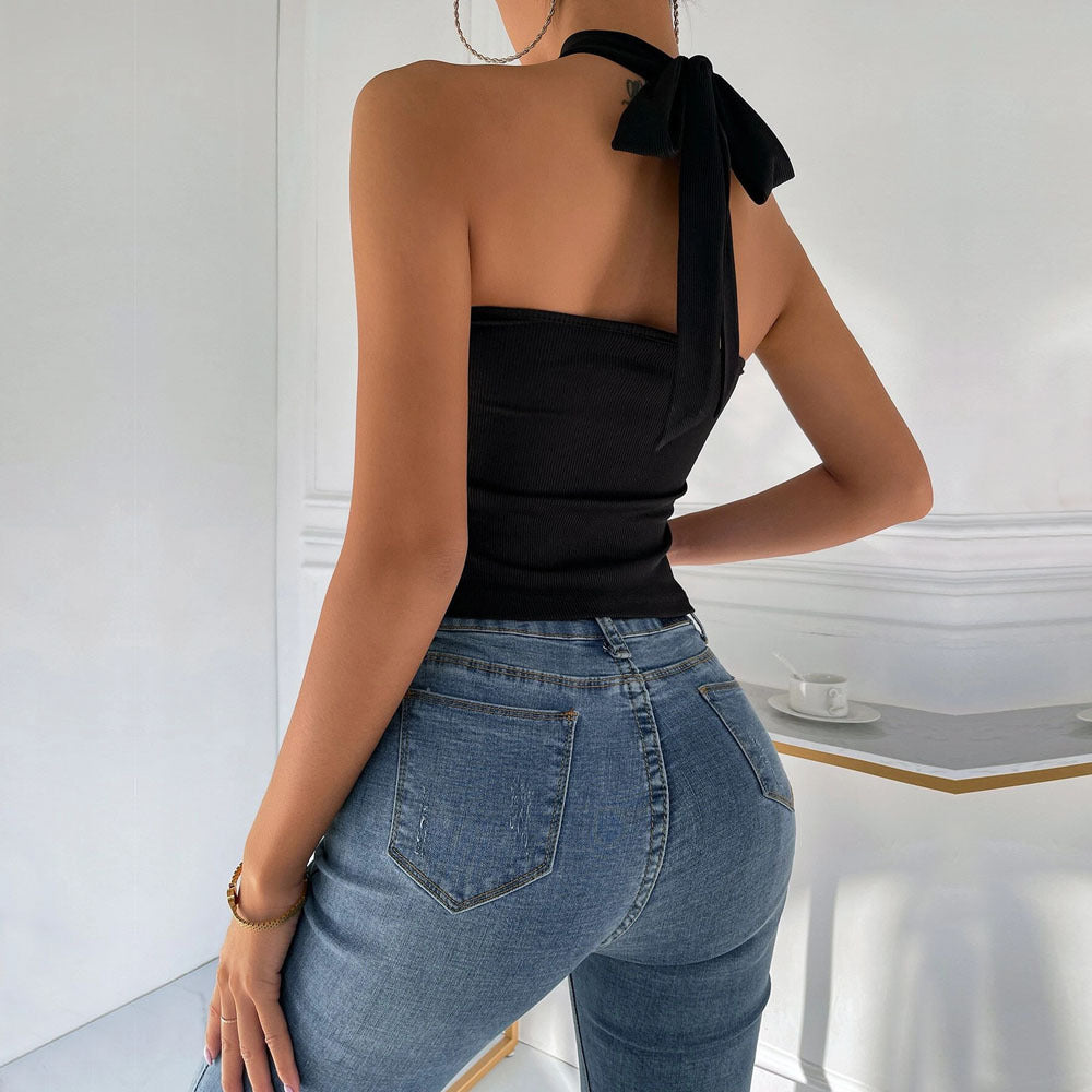 New women's solid color halter neck cross vest sexy slimming tops for women