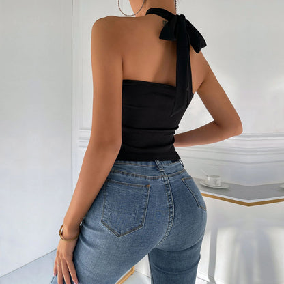 New women's solid color halter neck cross vest sexy slimming tops for women