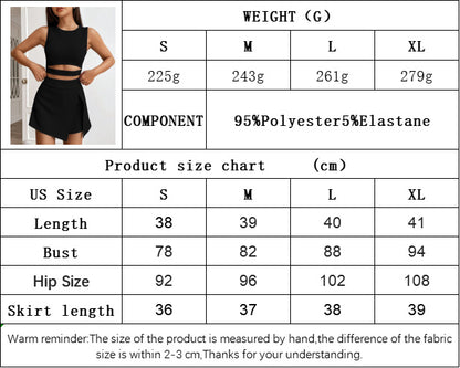 women's short navel-baring slim sleeveless knitted vest high waist elastic skirt pants fashion suit