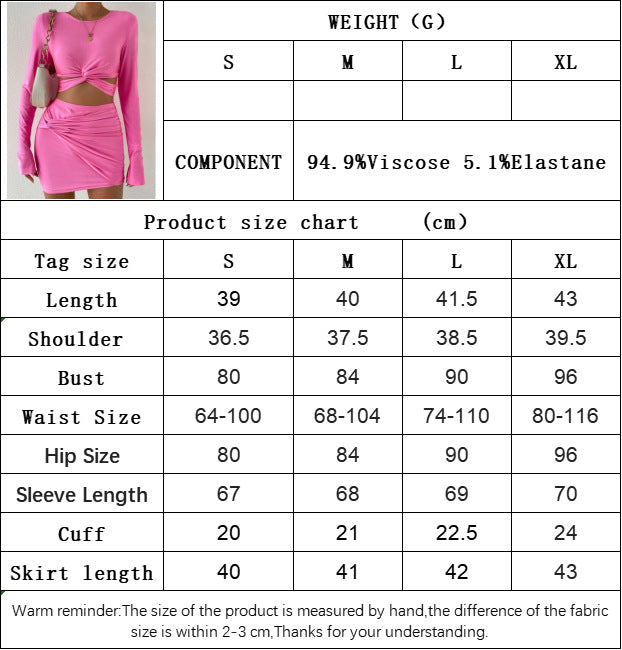 women's clothing 2025 new short long-sleeved T-shirt elastic waist hip skirt two-piece suit