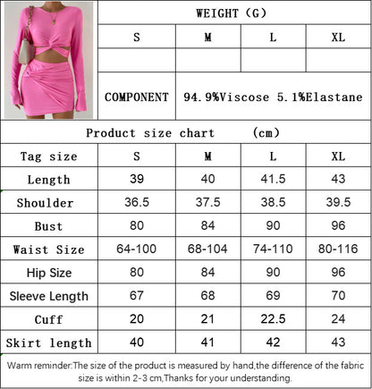 women's clothing 2025 new short long-sleeved T-shirt elastic waist hip skirt two-piece suit
