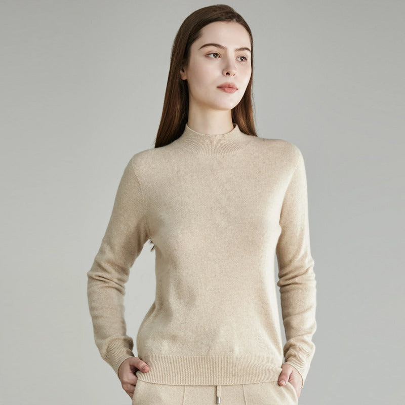 2024 Autumn and Winter New Product 100% Cashmere Simple Knitted Sweater Half Turtleneck Pullover Sweater Solid Color All-match Cashmere Sweater for Women