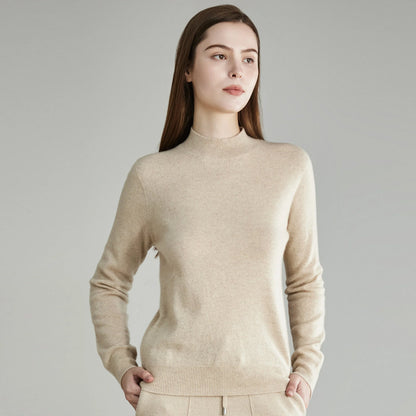 2024 Autumn and Winter New Product 100% Cashmere Simple Knitted Sweater Half Turtleneck Pullover Sweater Solid Color All-match Cashmere Sweater for Women