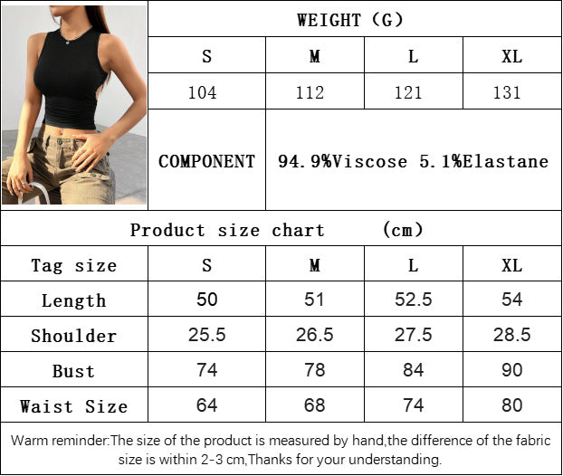 2025 Spring and Summer Solid Color Tight Short Sleeveless Vest Top
