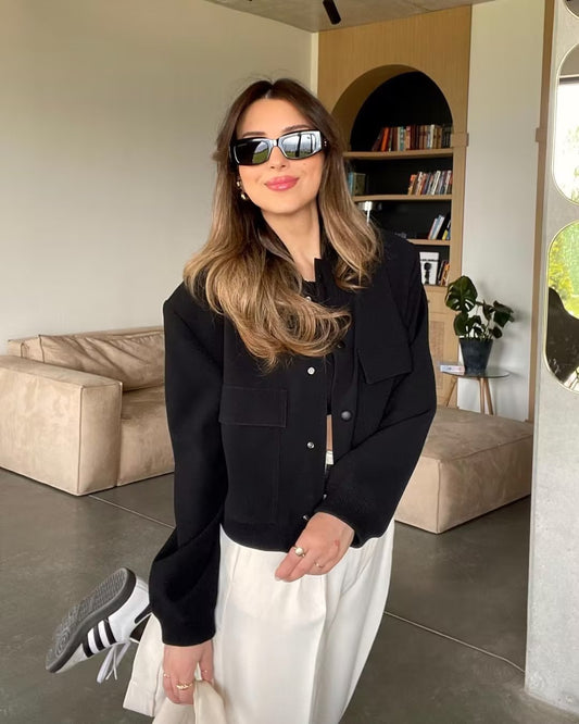 2025 Spring and Autumn New European and American Stand-up Collar Large Pocket Women's Jacket Outerwear