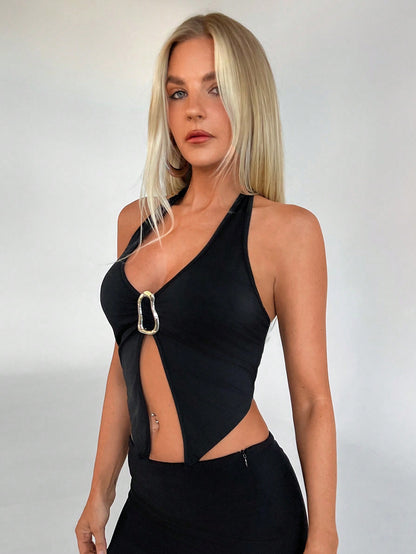 2025 Spring and Summer New Women's Sexy Halter Vest Short Slim Backless Top