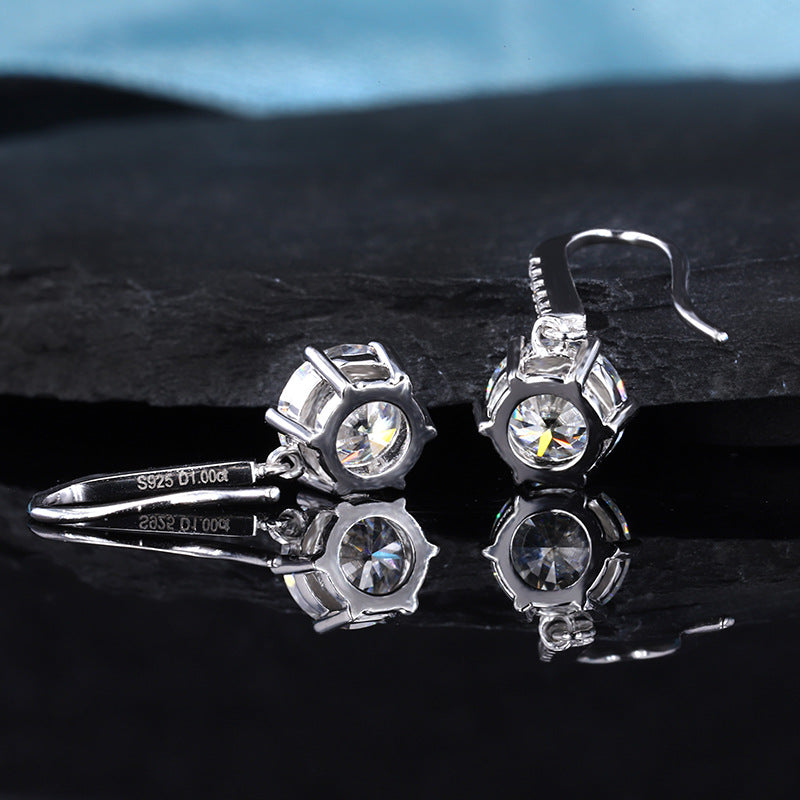 S925 sterling silver D-color moissanite earrings niche design ear hook earrings