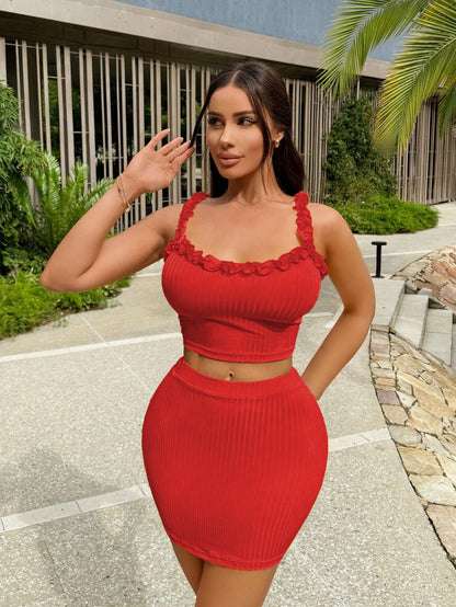 2025 Women's Sexy Ruffles Suspenders Sexy Hip-wrapped Fashion Suit Two-piece Set