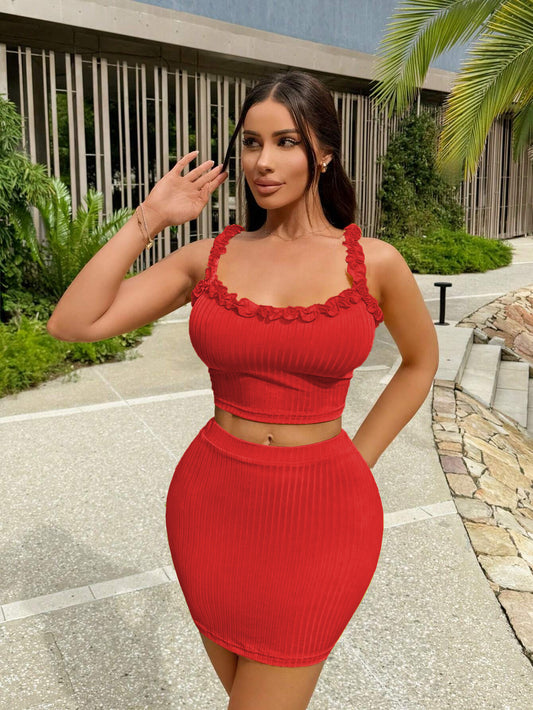 2025 Women's Sexy Ruffles Suspenders Sexy Hip-wrapped Fashion Suit Two-piece Set