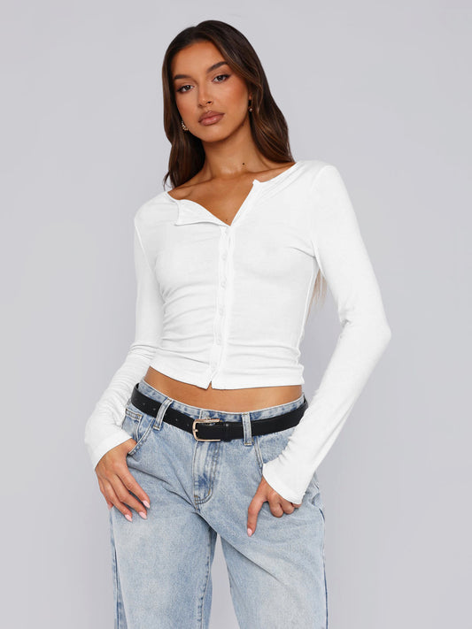 Hottie women's tops summer high-end button knitted cardigan shoulder slim T-shirt
