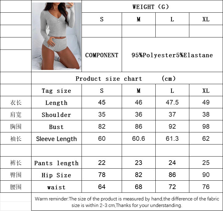 Hot-selling solid color simple home fashion suit autumn and winter slim long-sleeved shorts two-piece suit