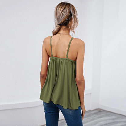 2025 European and American sexy vest T-shirt v-neck sleeveless backless suspender versatile top for women
