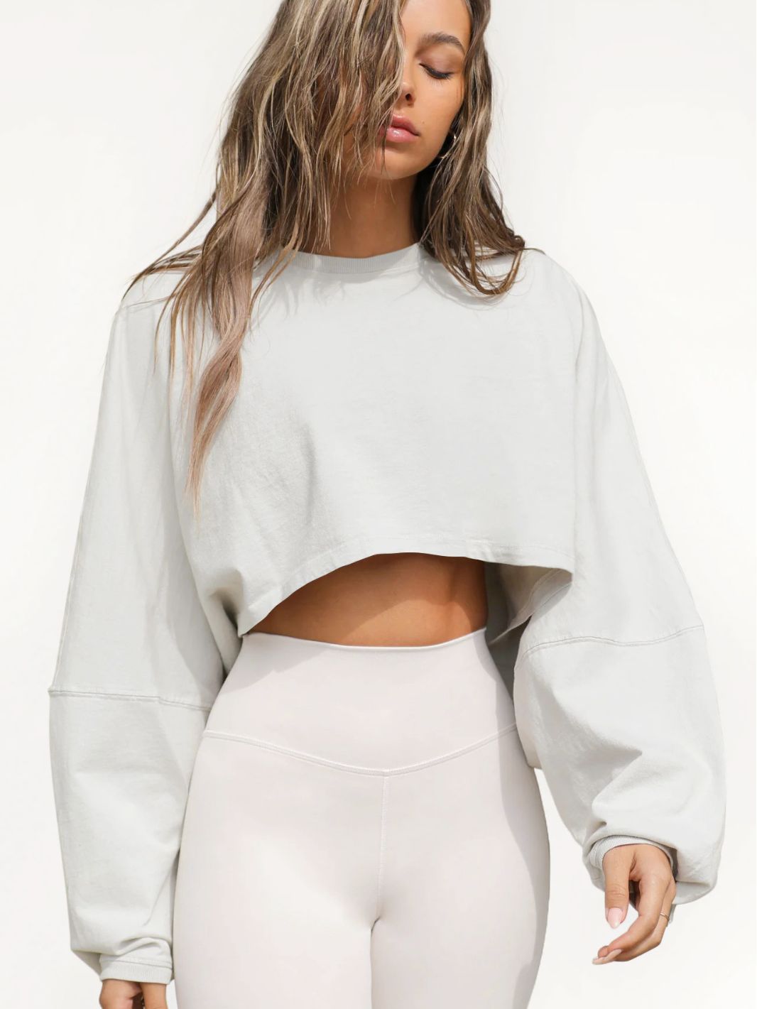 Navel-exposed round-neck sweatshirt European and American women's short sports bottoming shirt T-shirt sweater long-sleeved top