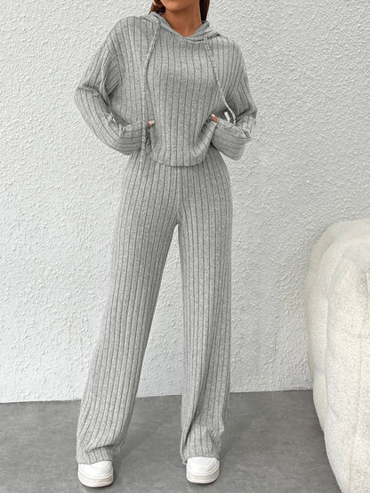 2025 women's simple hooded fashion suit autumn and winter home pure color lazy two-piece suit