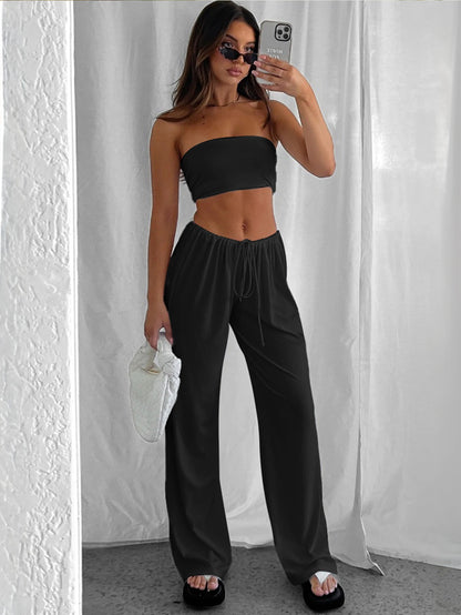 2025 Women's Sexy Casual Suit Spring and Summer New Tube Top Trousers Two-piece Set