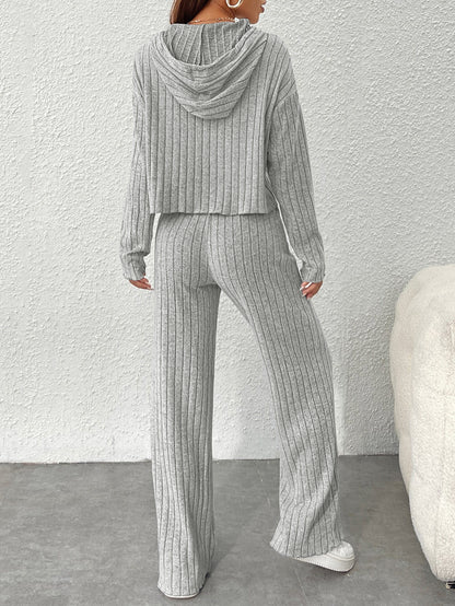 2025 women's simple hooded fashion suit autumn and winter home pure color lazy two-piece suit