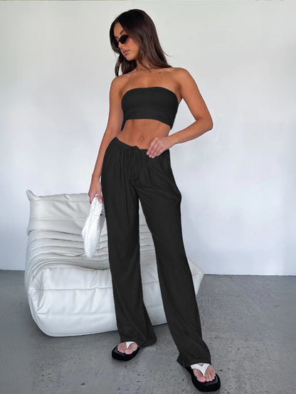 2025 Women's Sexy Casual Suit Spring and Summer New Tube Top Trousers Two-piece Set