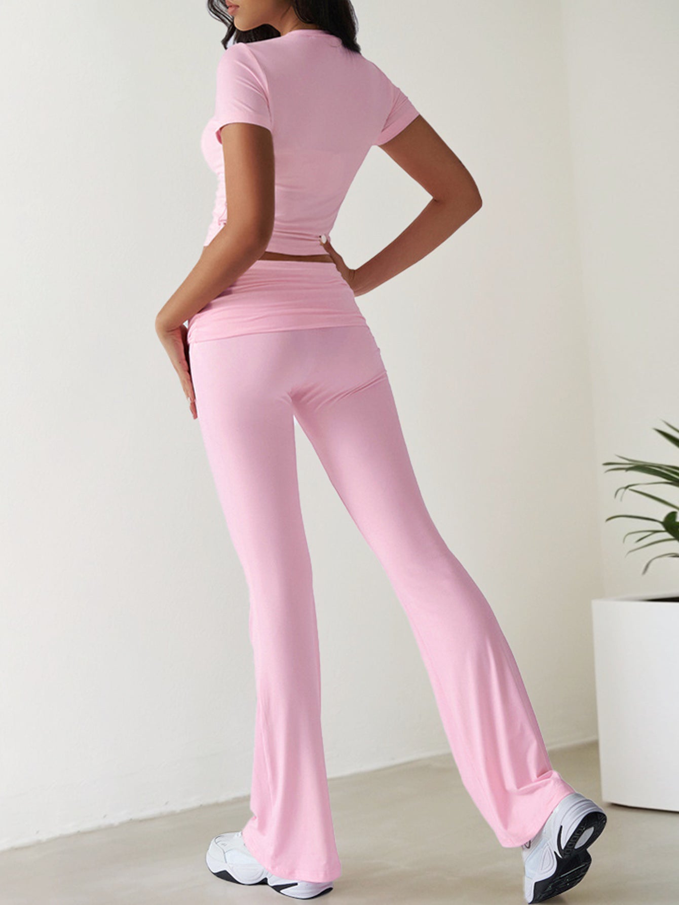 2025 Spring and Summer New Casual Fashion Suit Solid Color All-match Short Sleeve Long Pants Two-piece Set