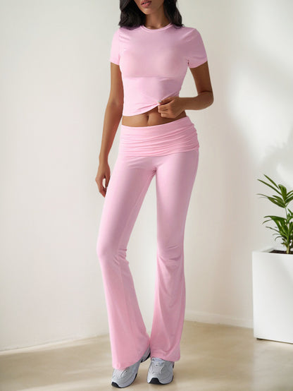 2025 Spring and Summer New Casual Fashion Suit Solid Color All-match Short Sleeve Long Pants Two-piece Set