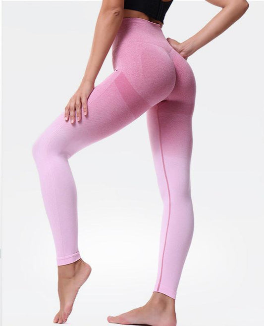 Gradient peach hip-lifting trousers elastic tights sports quick-drying yoga high waist trousers