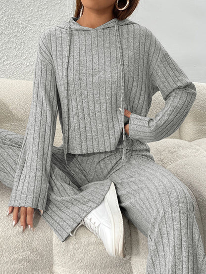 2025 women's simple hooded fashion suit autumn and winter home pure color lazy two-piece suit