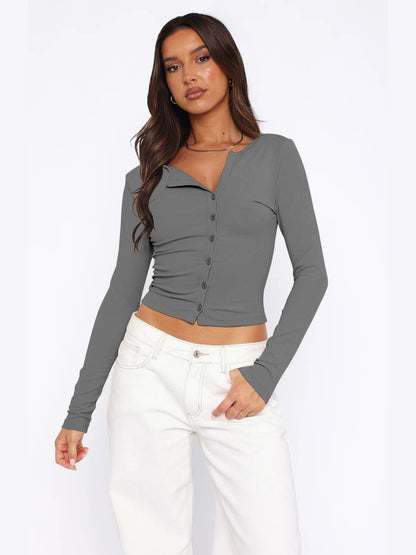 Hottie women's tops summer high-end button knitted cardigan shoulder slim T-shirt