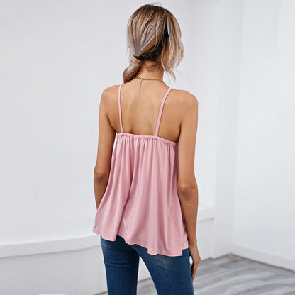 2025 European and American sexy vest T-shirt v-neck sleeveless backless suspender versatile top for women