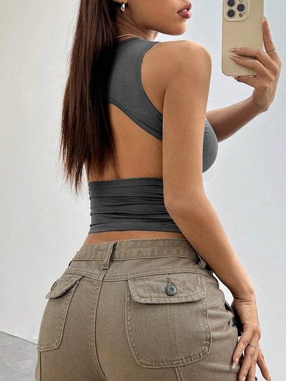 2025 Spring and Summer Solid Color Tight Short Sleeveless Vest Top