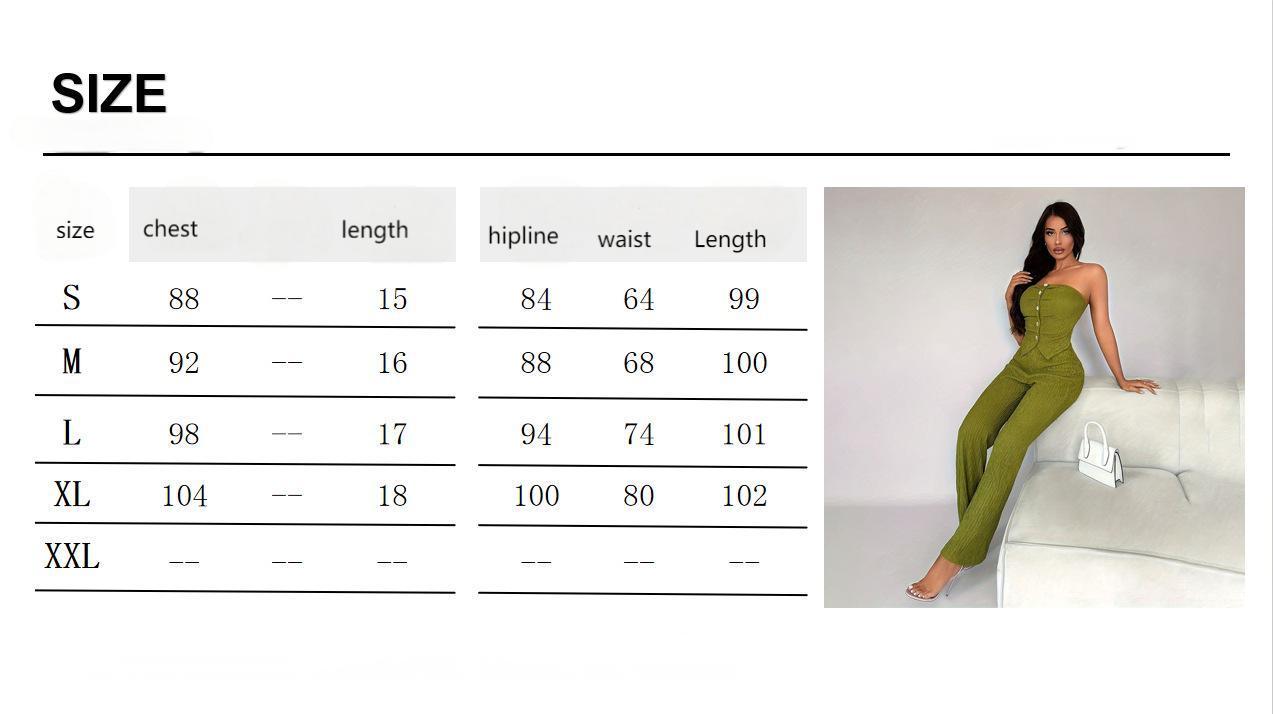 2025 new women's elastic button decorated tube top flared casual pants suit summer two-piece suit