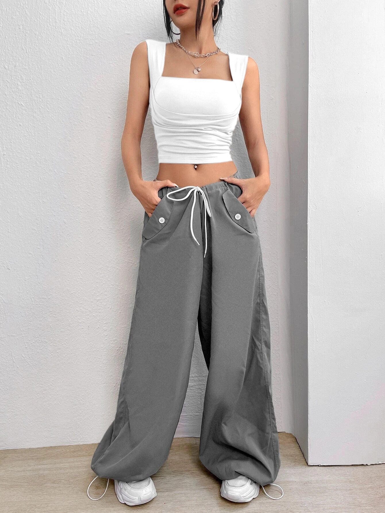 2025 Spring women's slim fit short sexy solid color tube top vest with suspender top