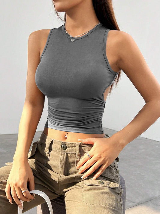 2025 Spring and Summer Solid Color Tight Short Sleeveless Vest Top