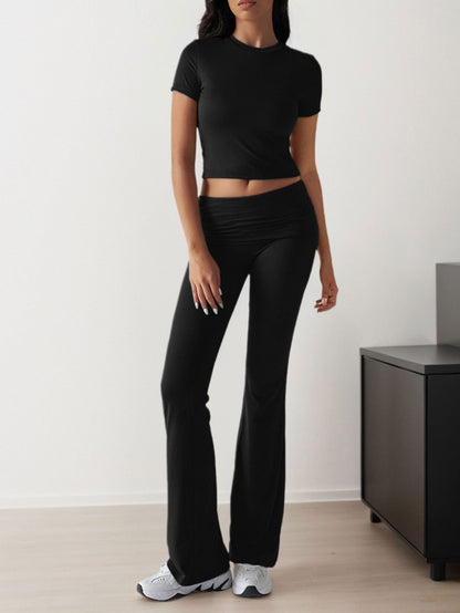 2025 Spring and Summer New Casual Fashion Suit Solid Color All-match Short Sleeve Long Pants Two-piece Set