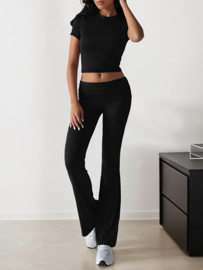2025 Spring and Summer New Casual Fashion Suit Solid Color All-match Short Sleeve Long Pants Two-piece Set