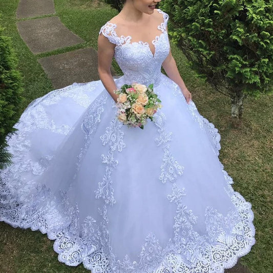 New white retro lace V-neck backless sexy foreign trade wedding dress large size train