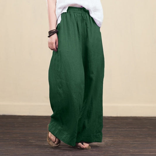 New style women's loose wide-leg pants Fashionable temperament cotton and linen trousers