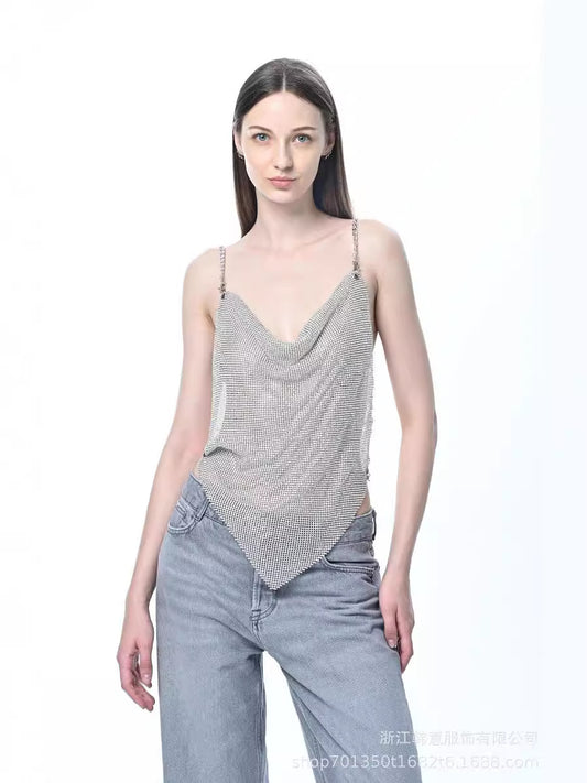 New personalized metal rhinestone sexy fashion suspender diamond low-cut top