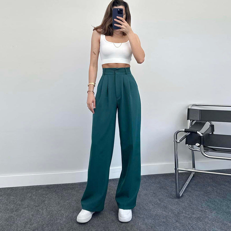 Spring and summer casual pants for women, elegant Amazon hot selling straight high waist trousers
