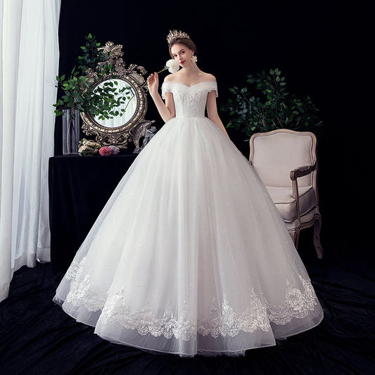 New one shoulder lace plus size wedding dress