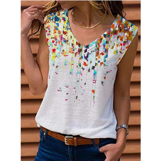 European and American women's sleeveless V-neck printed vest T-shirt